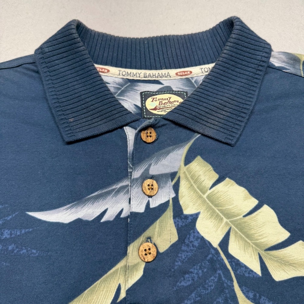 Tommy Bahama Relax Mens L Navy Blue Bird of Paradise Tropical Cotton Polo Shirt - Picture 5 of 11